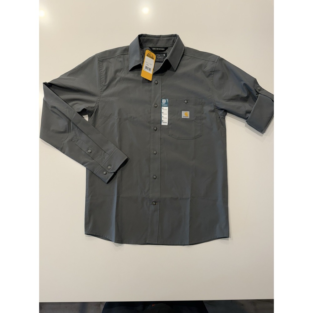 Carhartt Force Sun Defender 106552 Long Sleeve Shirt Mens Small Grey UPF 50+